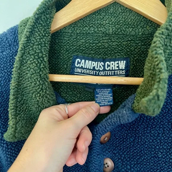 Campus Crew Navy & Mustard Sherpa Pullover with Green Collar - Picture 2 of 2